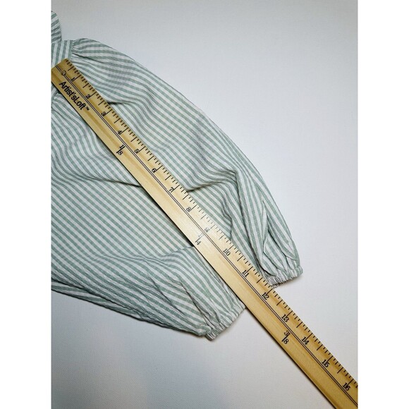 Carole Christian Seer Sucker Bow Front Puff Sleeve Green Boho Blouse Oversized S - Picture 11 of 11